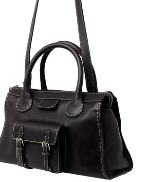 Medium Edith Satchel Bag in Black