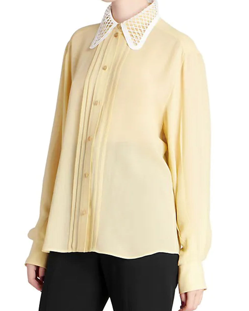 Jojoba Yellow Lace Collar Button Down Shirt