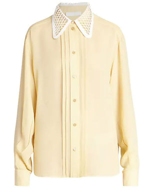 Jojoba Yellow Lace Collar Button Down Shirt