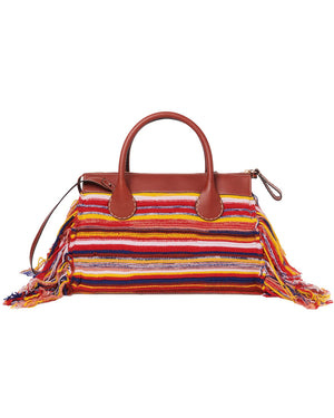 Large Edith Top Handle Bag in Multicolor Red