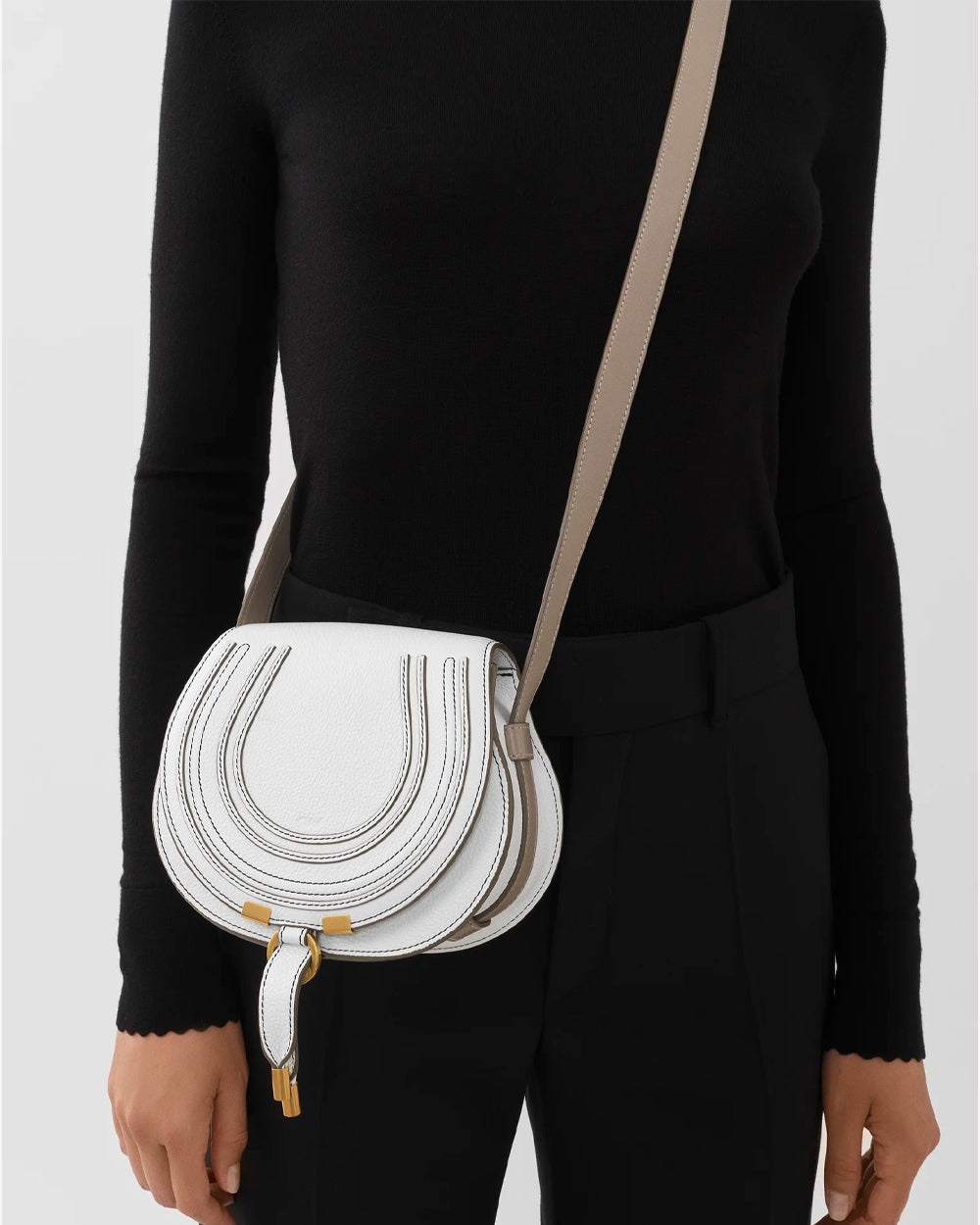 Marcie Small Saddle Bag in Crystal White