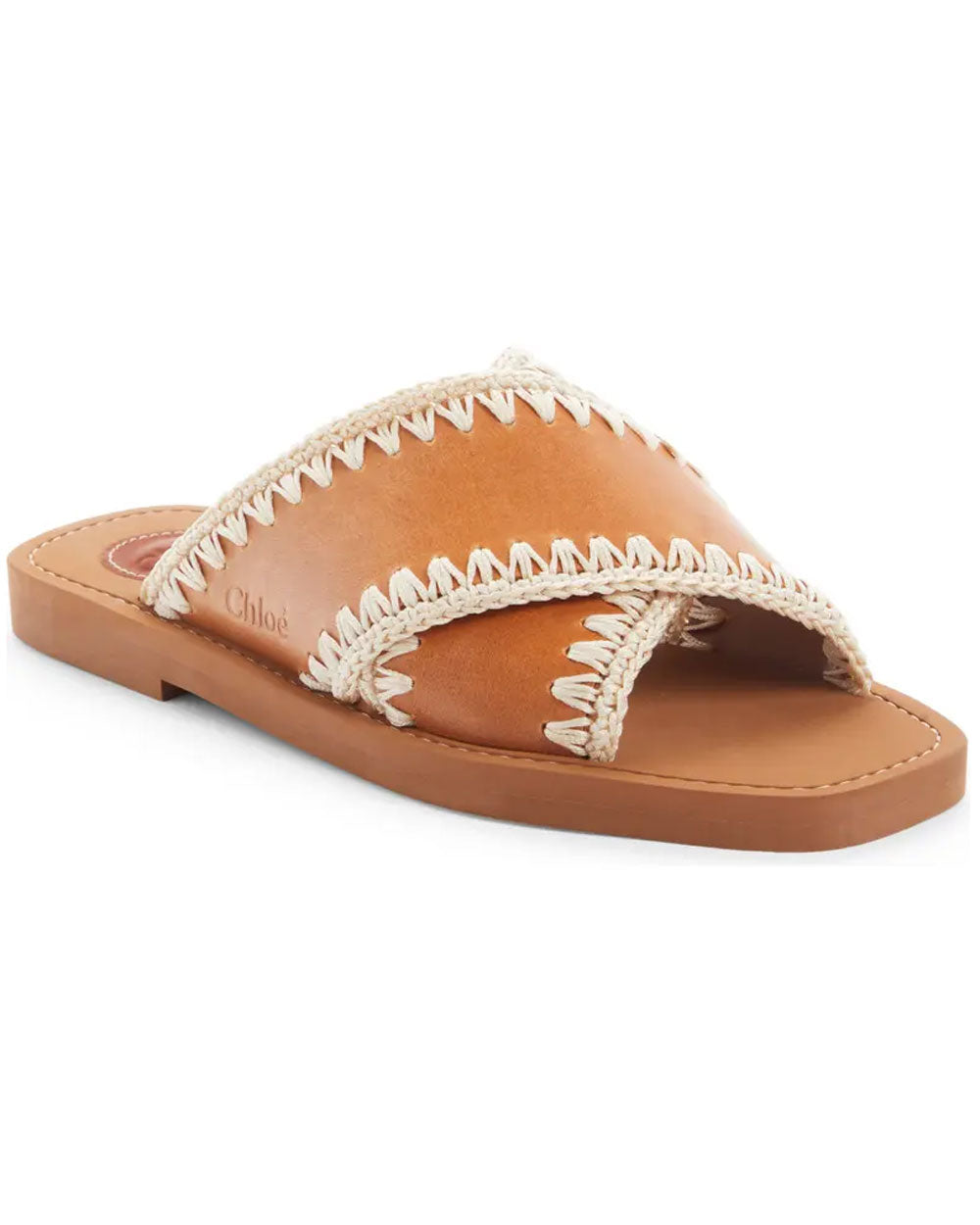 Chloe Woody Crisscross Slide Sandal in Tan Stanley Korshak