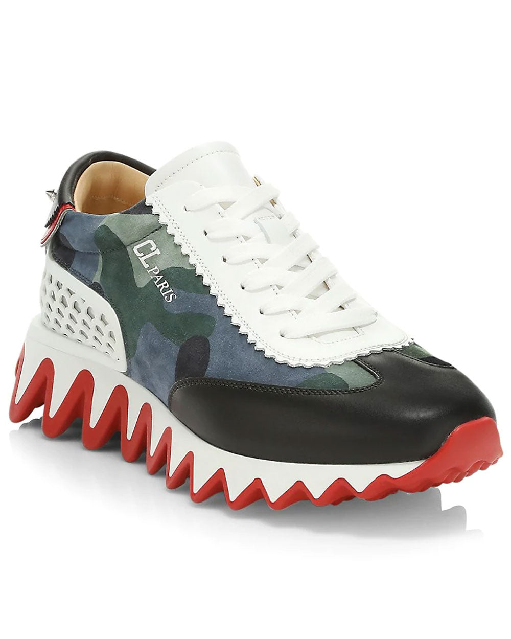 Blue Loubishark Donna camouflage-print suede trainers