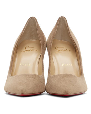 Kate 85mm Suede Red Sole Pumps in Fennec