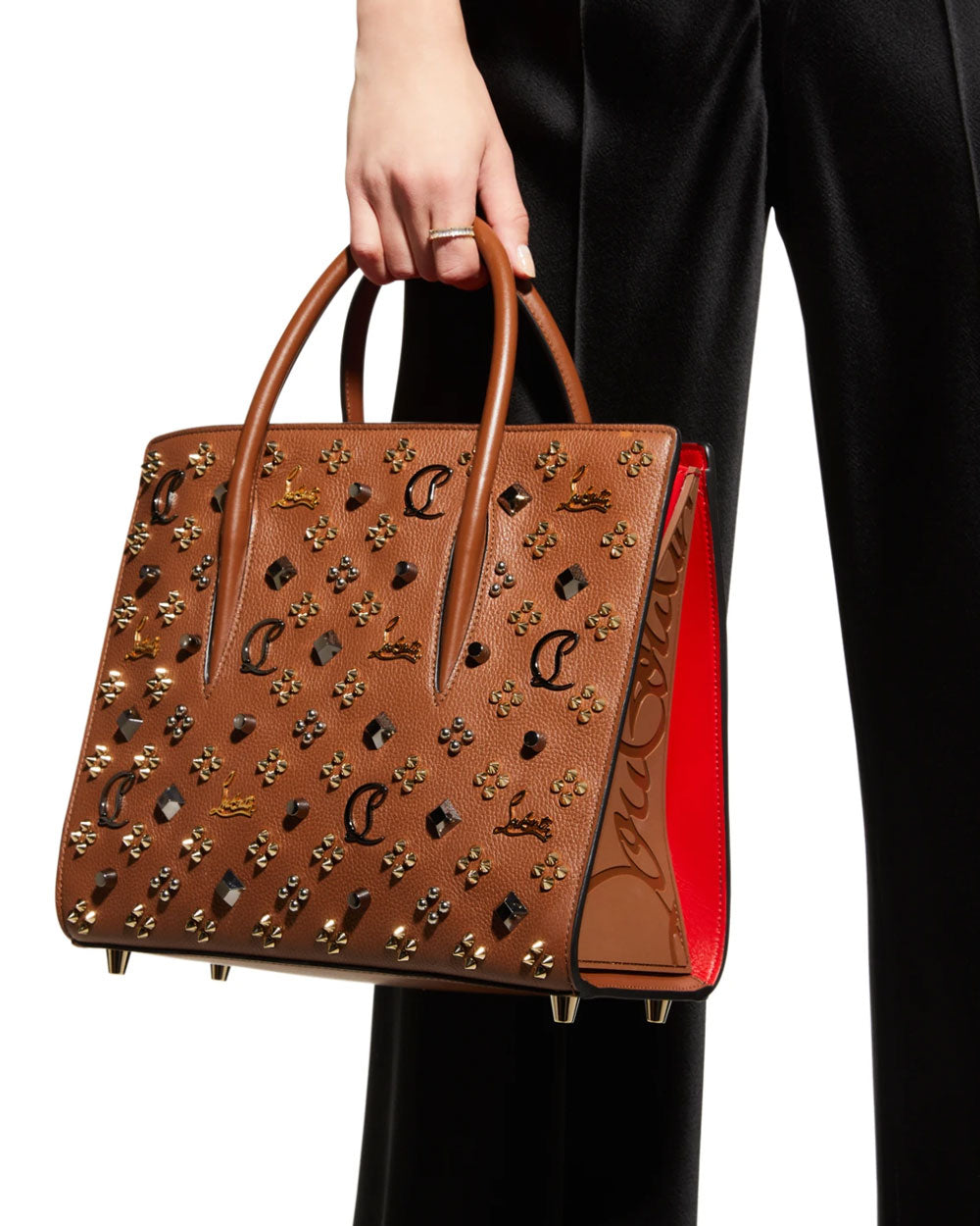 Medium Paloma Studded Leather Tote in Biscotto