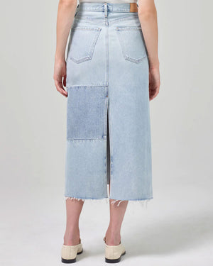 Bria Rework Midi Denim Skirt in Spring Blue