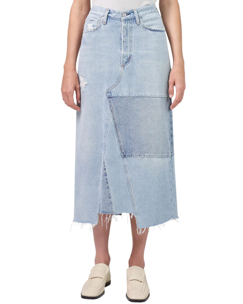 Bria Rework Midi Denim Skirt in Spring Blue