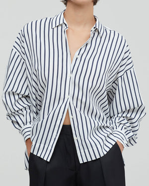 Dark Night Stripe Gathered Button Up Shirt