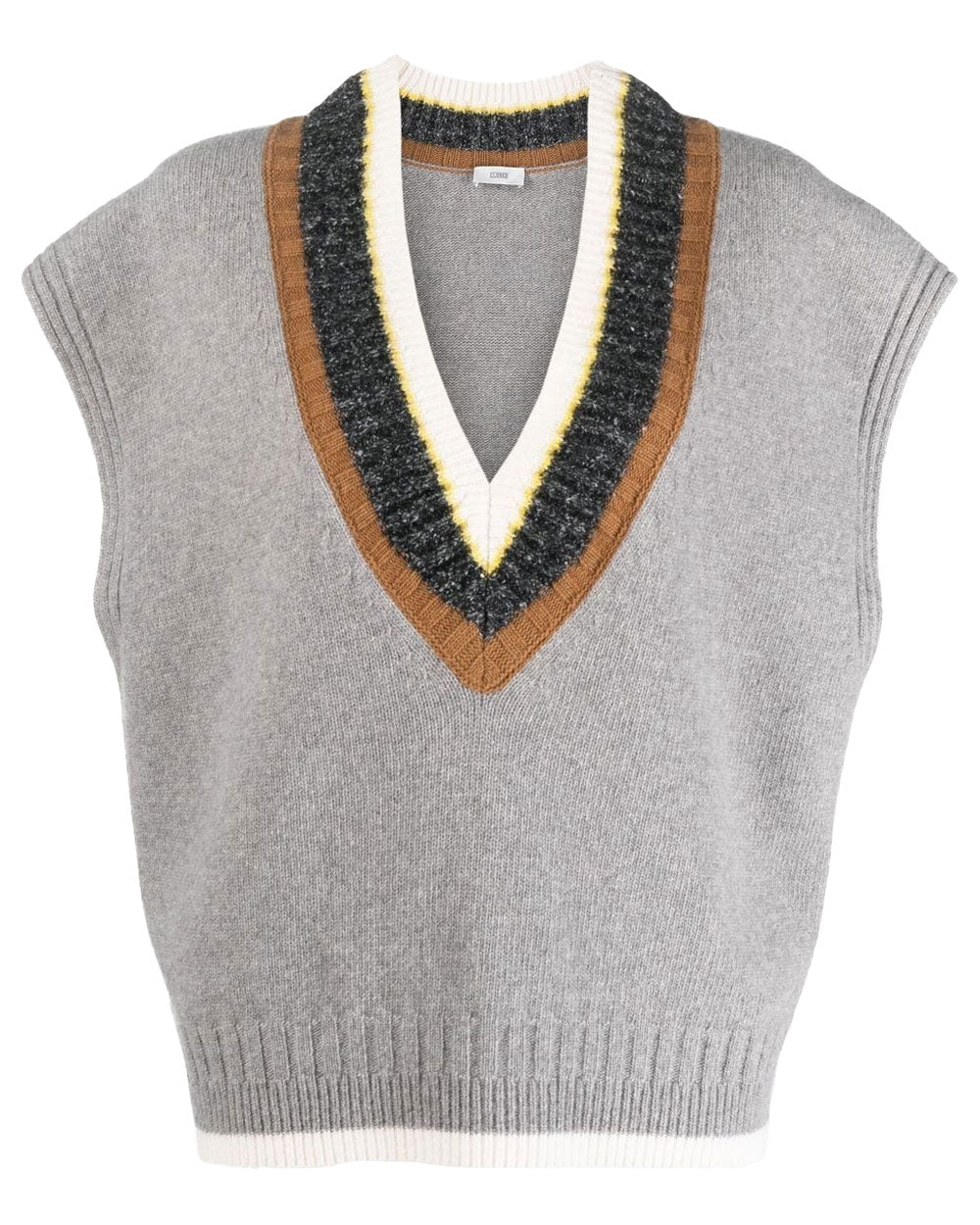 Grey Melange V Neck Striped Knit Vest