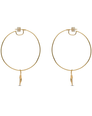20k Yellow Gold Divinity Om and Peace Diamond Hoop Earring