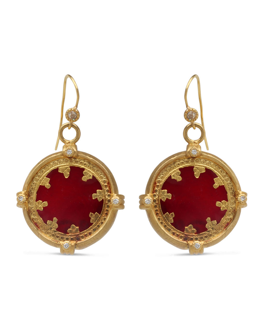 Thewa Red Glass Circle Earrings