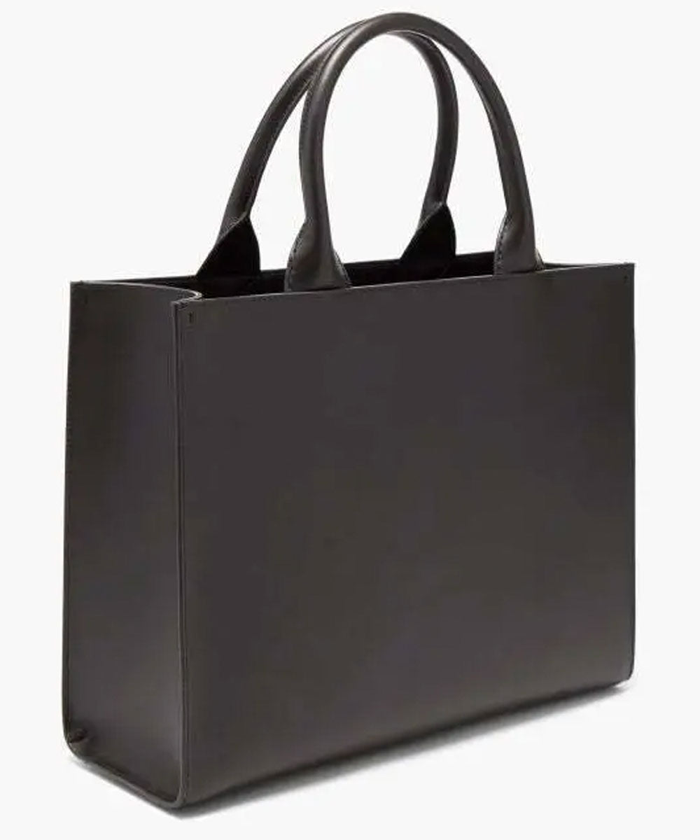 Medium Beatrice DG Embossed Logo Calfskin Tote Bag in Black