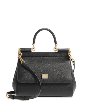 Sicily Small Leather Tote Bag in Black