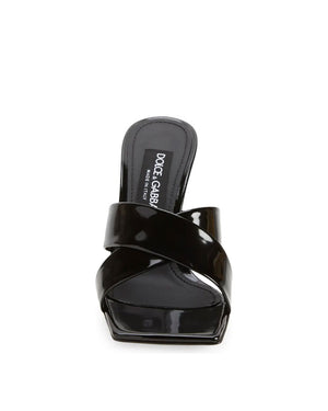 Logo Leather High Sandals in Black