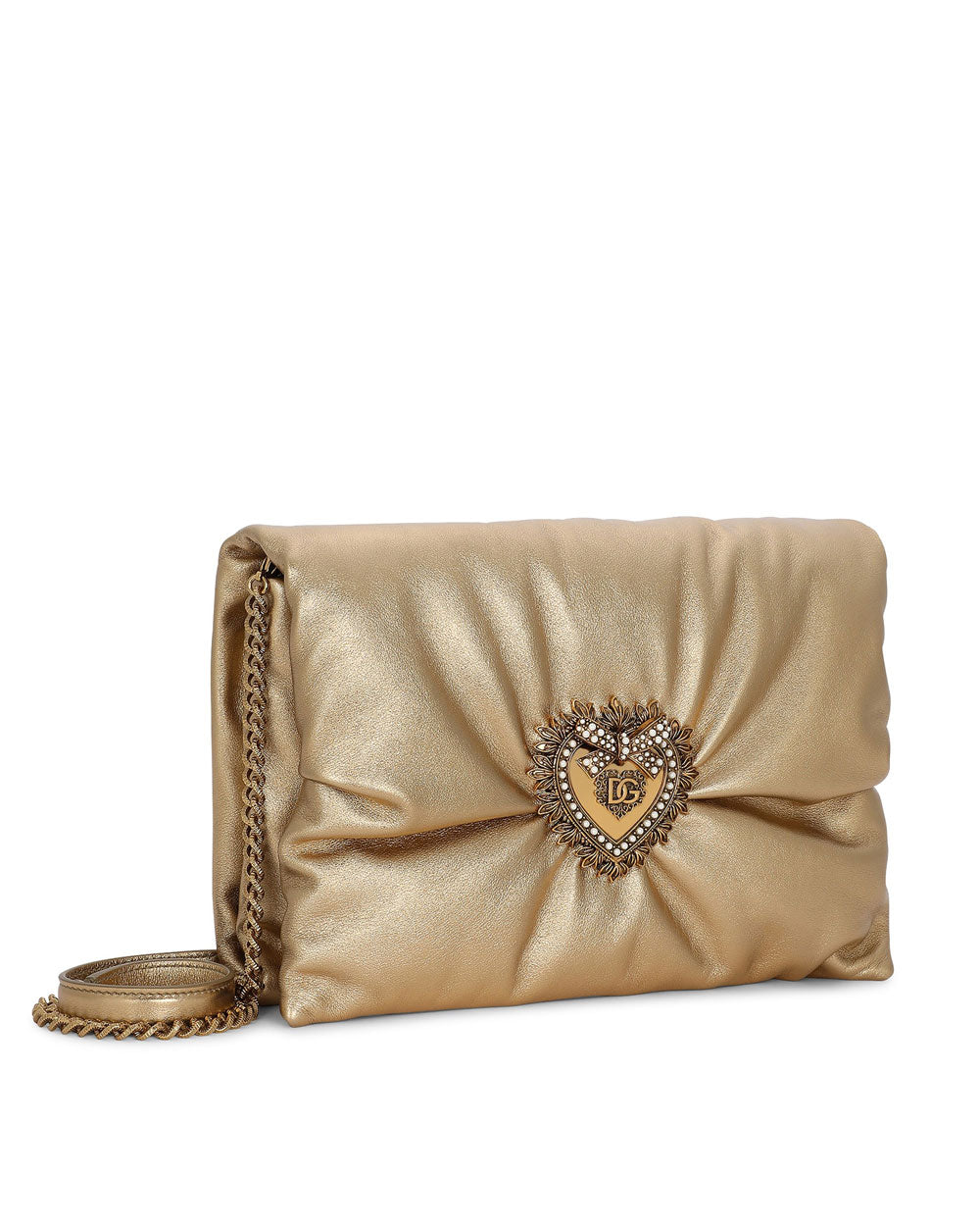 Medium Foiled Calfskin Devotion Soft Bag in Gold