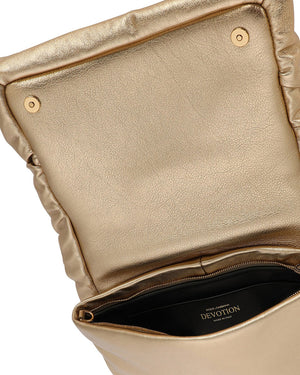 Medium Foiled Calfskin Devotion Soft Bag in Gold