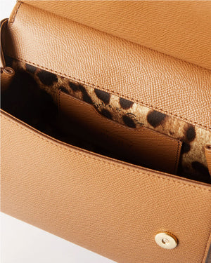 Sicily Small Leather Tote Bag in Caramel