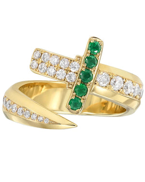 Yellow Gold Diamond and Emerald Sword Ring