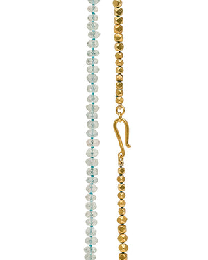 Gold Faceted Aquamarine Beaded Long Necklace