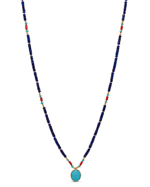 Turquoise Scarab Pendant Lapis Heishi Necklace