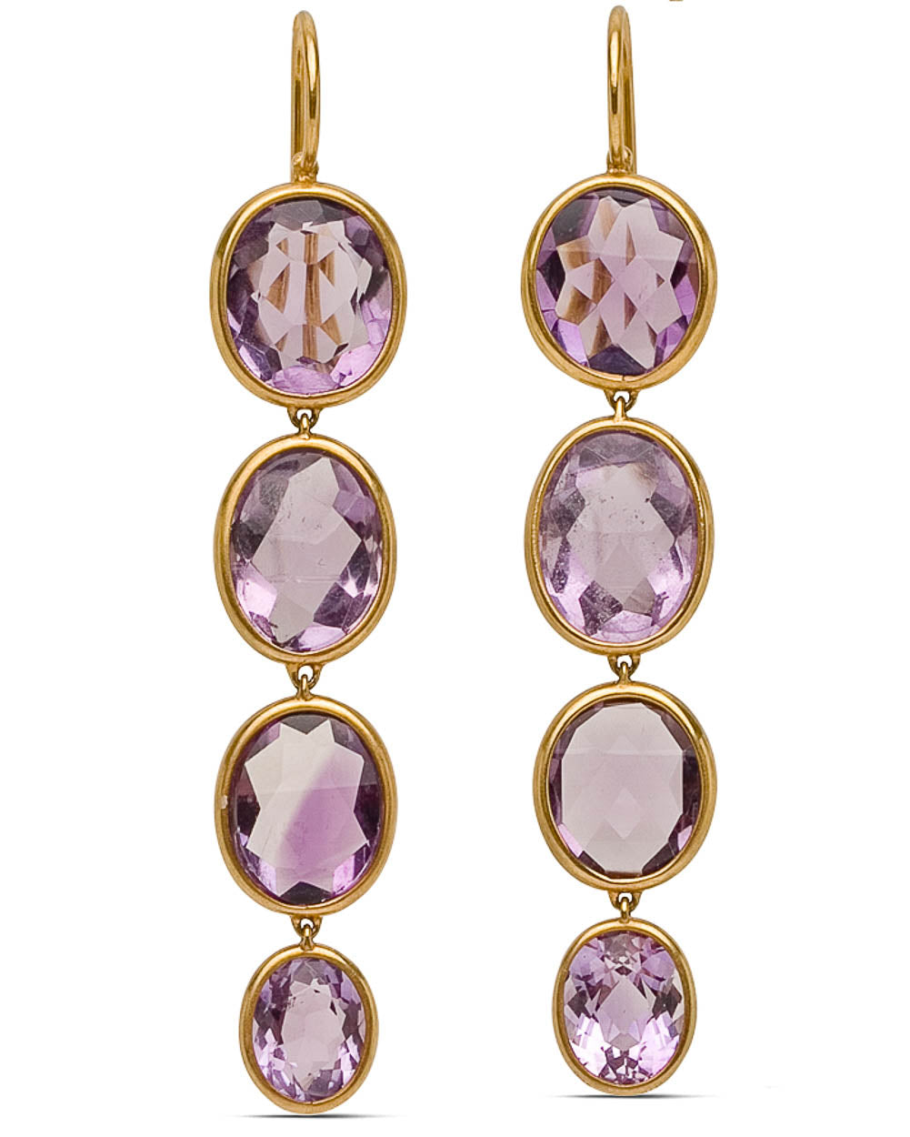 Yellow Gold Faceted Amethyst Drop Earrings