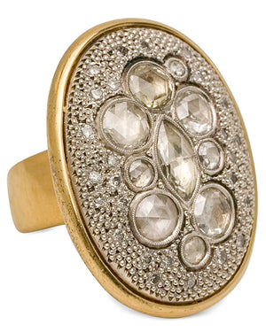 Yellow Gold Rose Cut Diamond Shield Ring