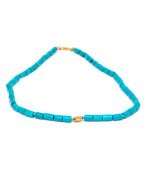 Fine Turquoise Heishi with Gold Disc Necklace
