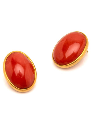 Red Coral Cabochon Earrings