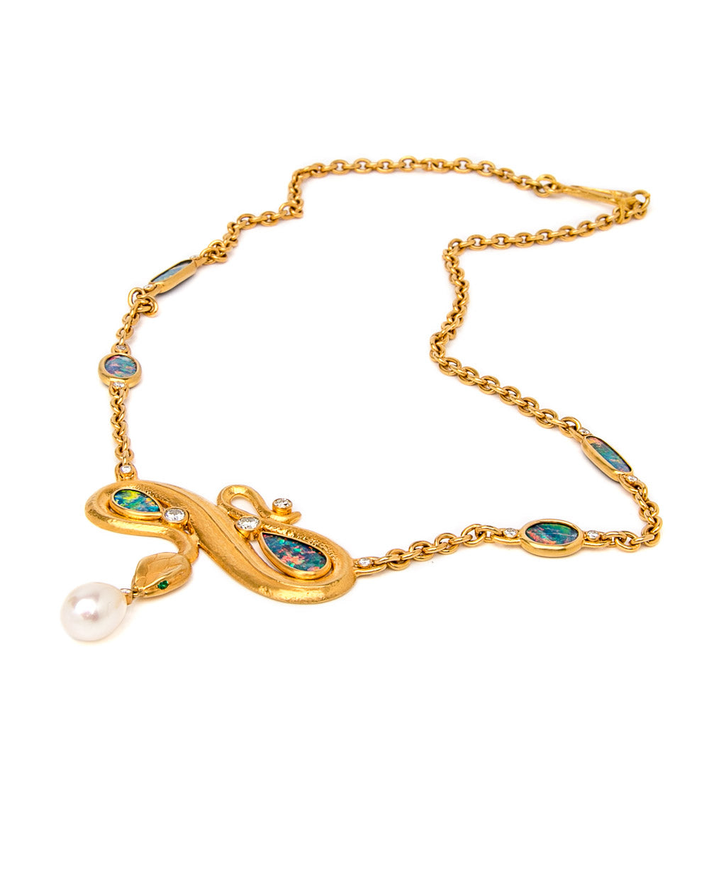 Black Opal and Diamond Snake Pendant Necklace