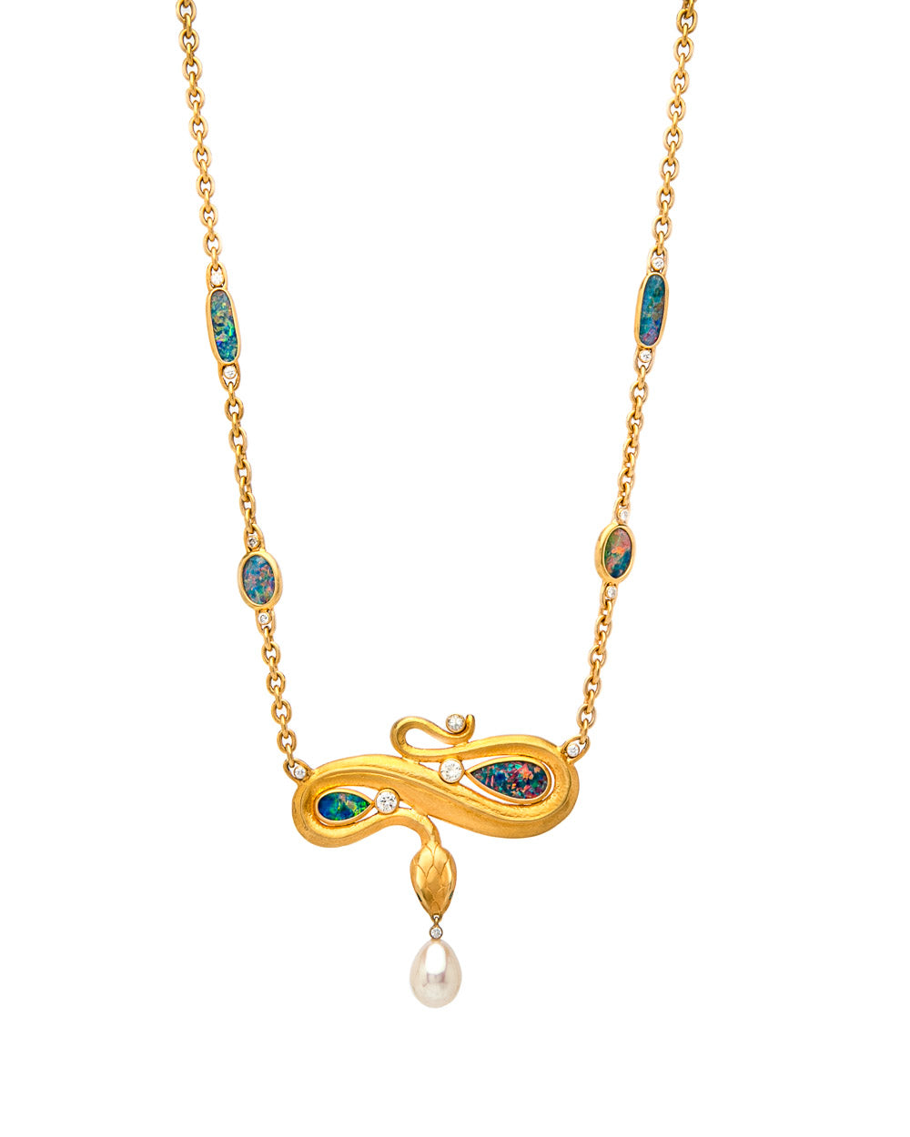 Black Opal and Diamond Snake Pendant Necklace