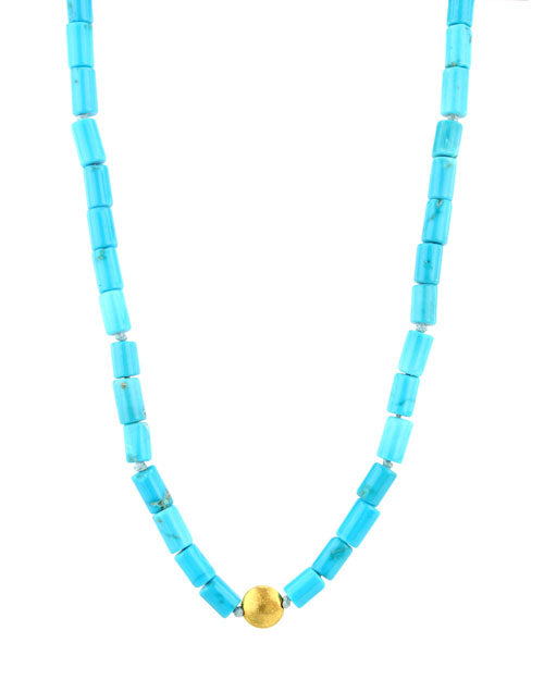 Fine Turquoise Heishi with Gold Disc Necklace