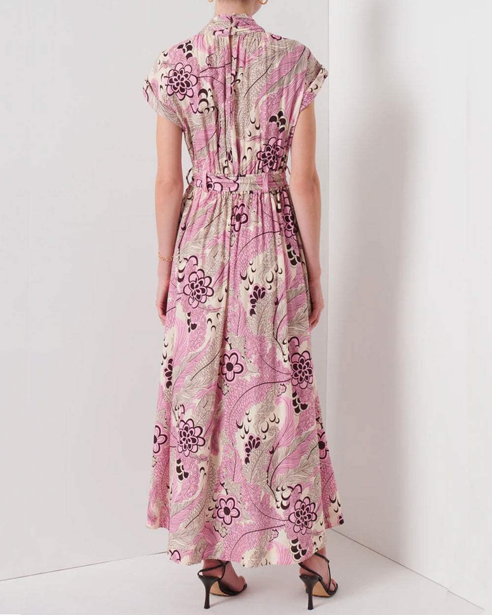 Pink Floral Celeste Wrap Midi Dress