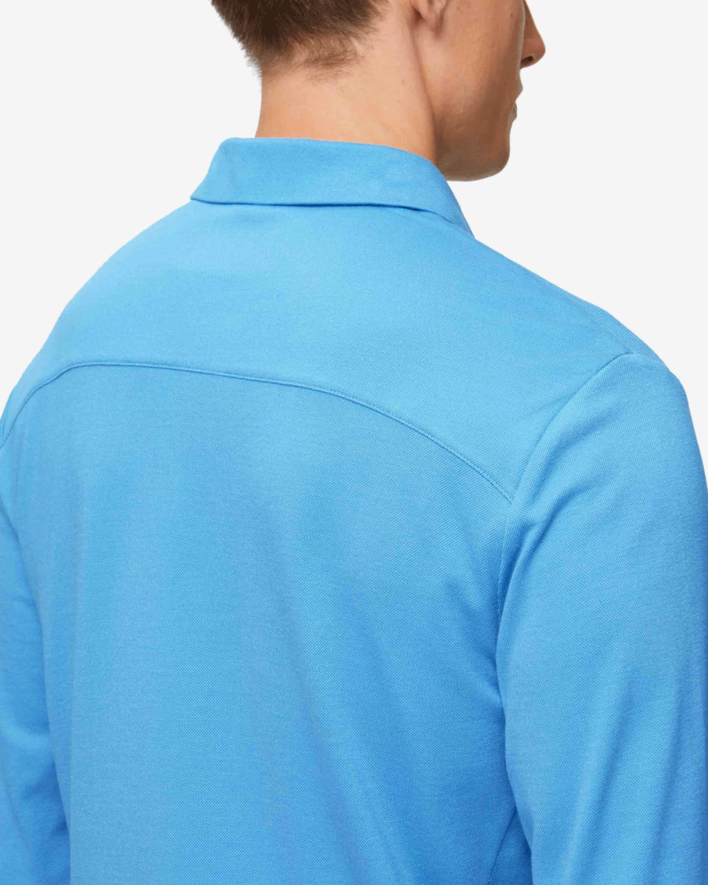 Blue Pique Cotton Tencel Long Sleeve Polo