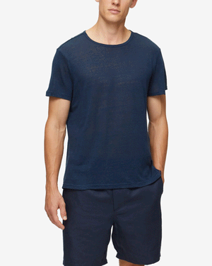 Navy Pure Linen Short Sleeve T-Shirt