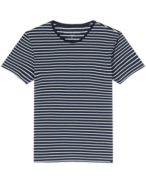 Navy and White Striped Pima Cotton Short Sleeve T-Shirt