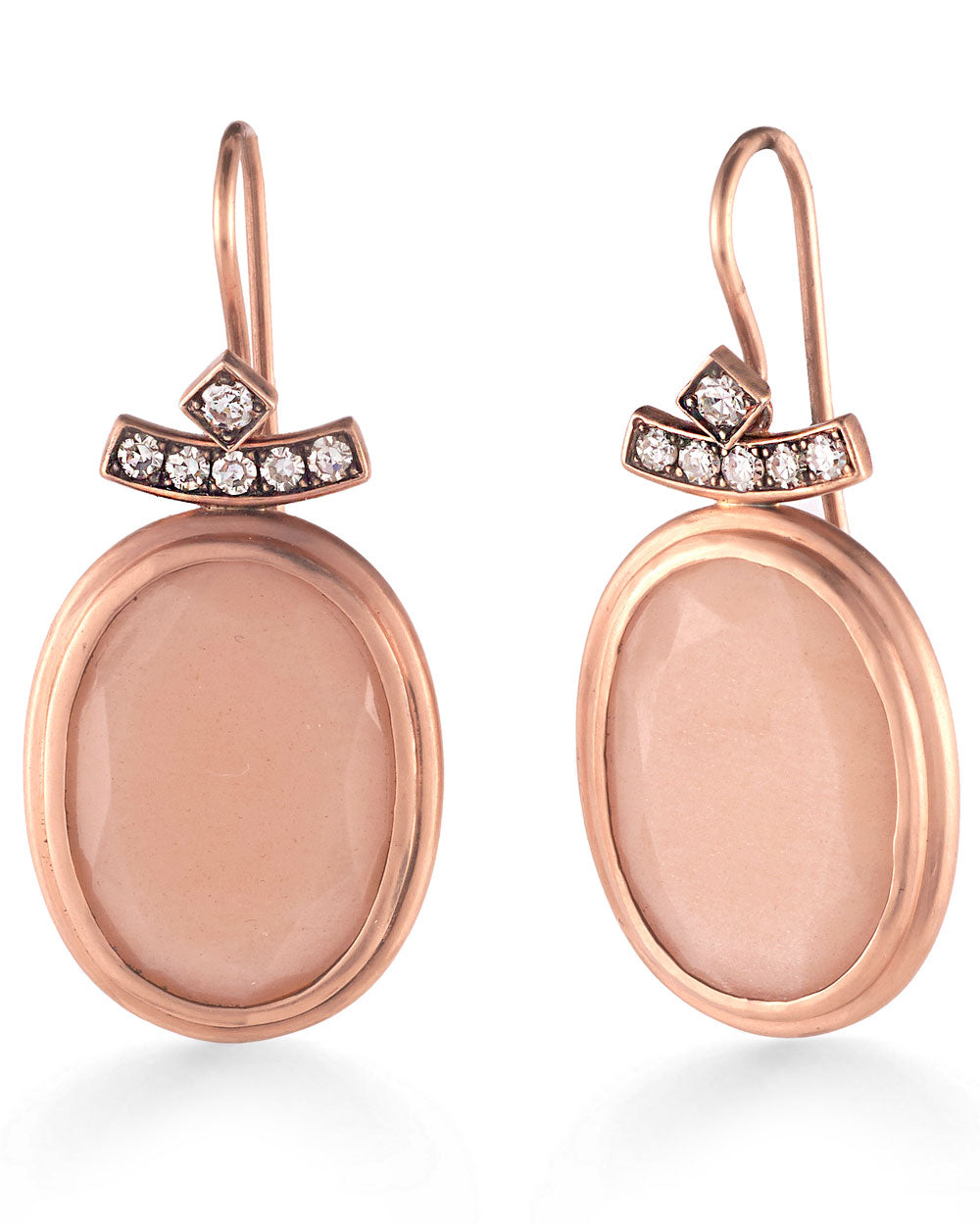 Diamond Peach Moonstone Drop Earrings