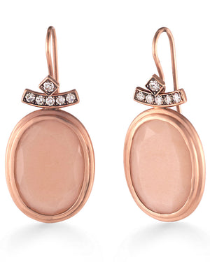 Diamond Peach Moonstone Drop Earrings