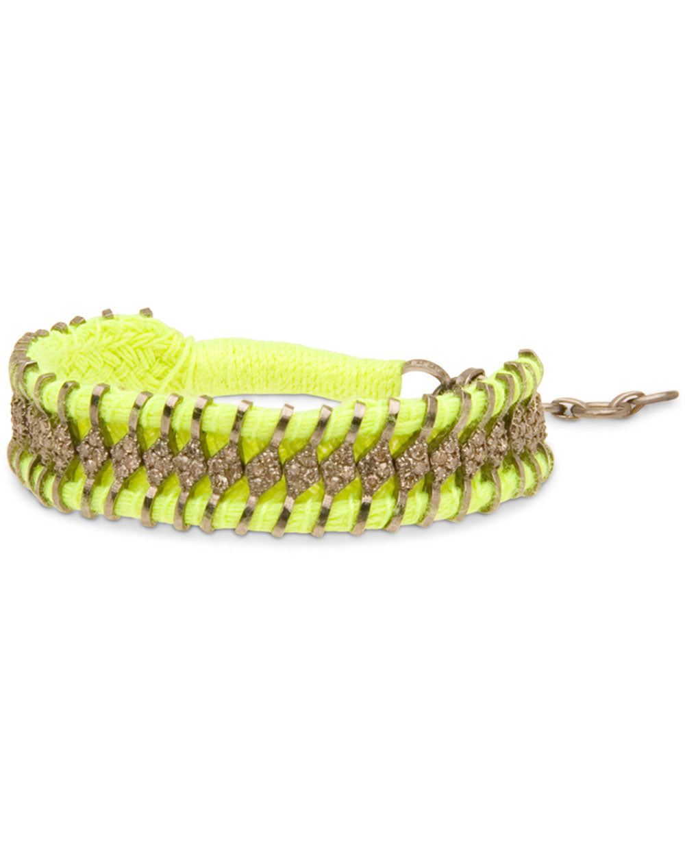 Diamond and Lime Green Woven Bracelet