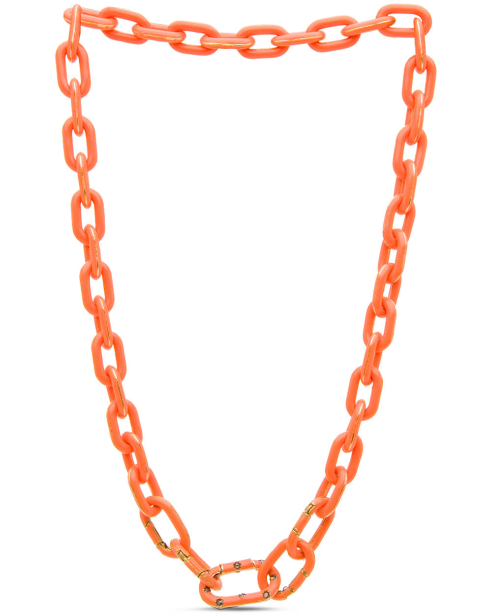 Diamond and Orange Enamel Chain Necklace
