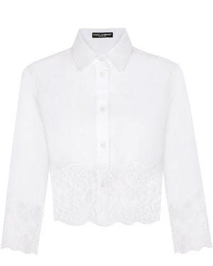 Optical White Lace Bodice Button Down Shirt