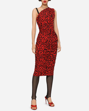 Rosso Leopard Print Single Shoulder Dress