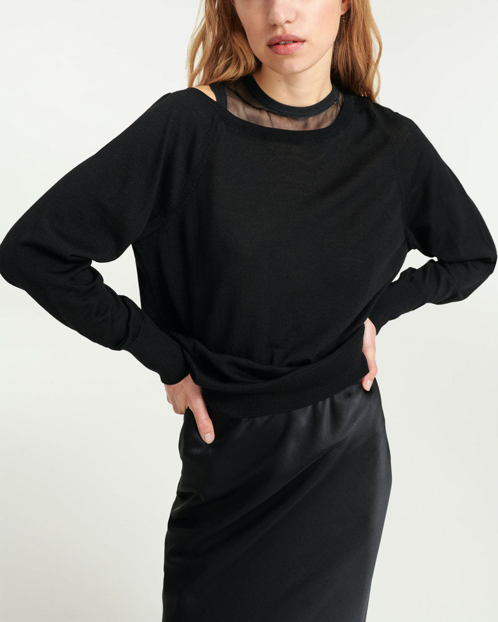Pure Black Soft Touch Round Neck Pullover