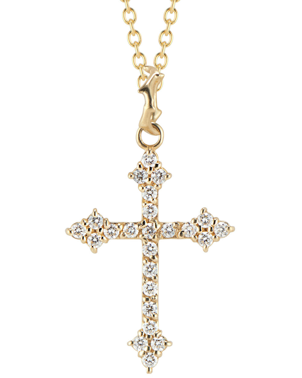 Yellow Gold White Diamond Gothic Cross Pendant