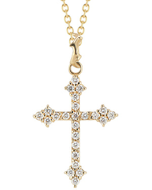 Yellow Gold White Diamond Gothic Cross Pendant