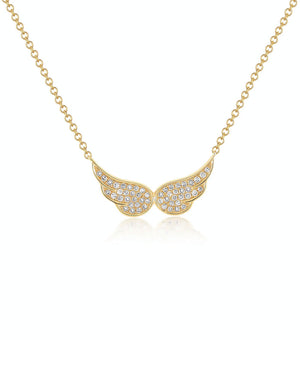 14k Yellow Gold Double Angel Wing Diamond Necklace