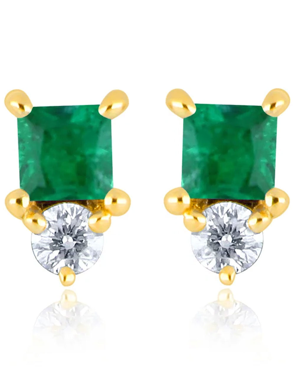 14k Yellow Gold Birthstone Emerald Stud Earrings