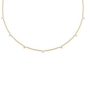 Yellow Gold 7 Baguette Diamond Charm Necklace