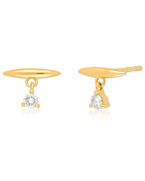 Yellow Gold Arc Stud with Diamond Dangle Earrings