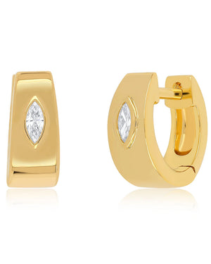 Yellow Gold Diamond Marquise Jumbo Huggie Earrings