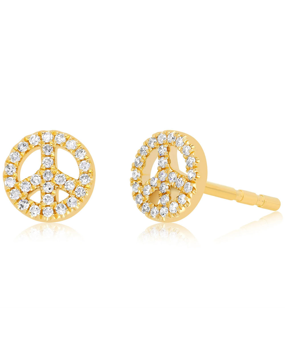 Yellow Gold Diamond Mini Peace Stud Earrings